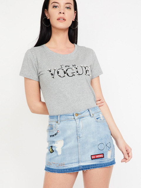 

Ginger by Lifestyle Women Grey Printed Round Neck T-shirt