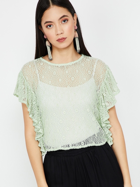 

Ginger by Lifestyle Women Green Self Design Top