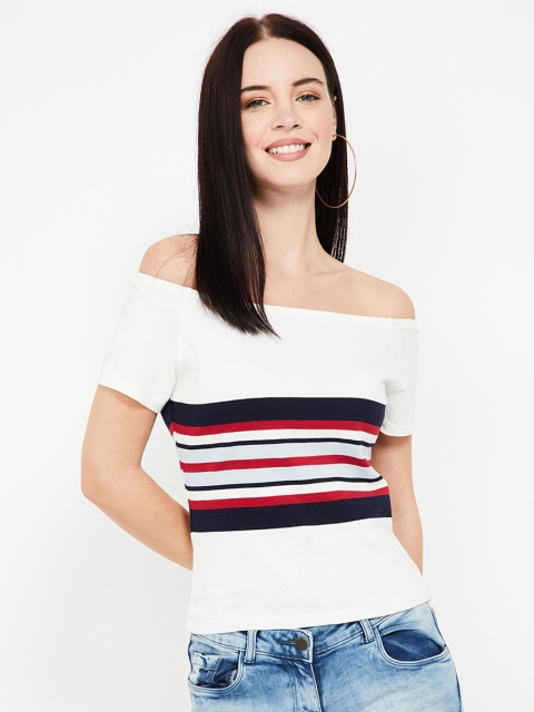 

Ginger by Lifestyle Women Off-White Striped Bardot Top