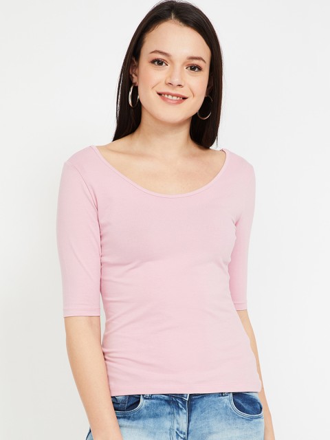 

Ginger by Lifestyle Women Pink Solid Round Neck T-shirt