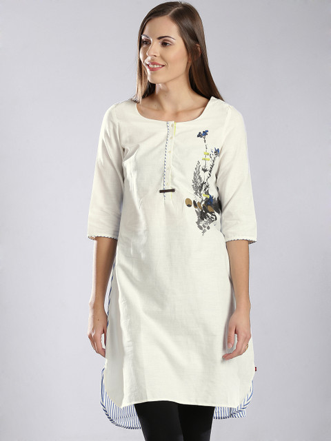

W Off-White Printed High-Low Kurta