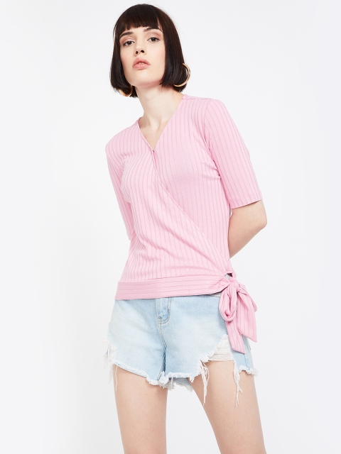 

Ginger by Lifestyle Women Pink Striped Wrap Top