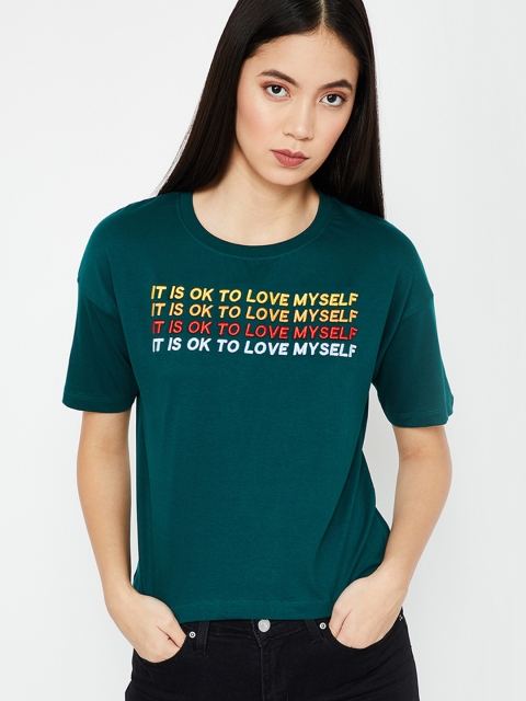 

Ginger by Lifestyle Women Green Printed Round Neck T-shirt