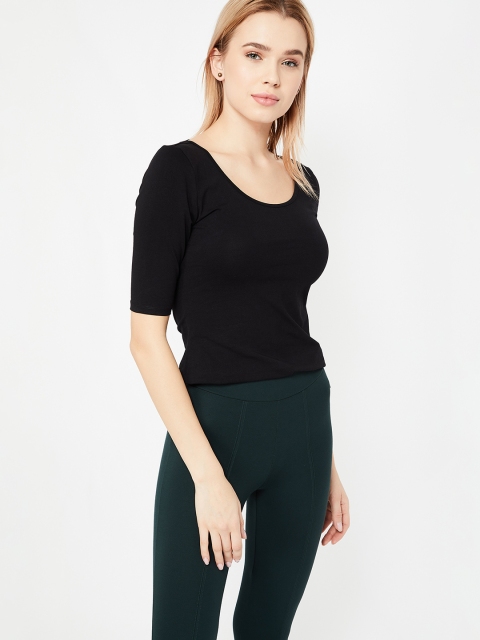 

Ginger by Lifestyle Women Black Solid Pure Cotton Top