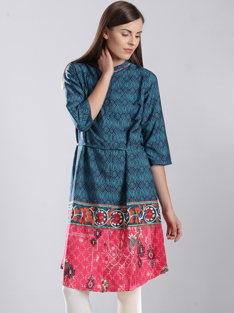 

W Blue Printed A-Line Kurta