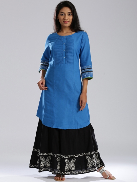 

W Blue Panelled A-Line Kurta