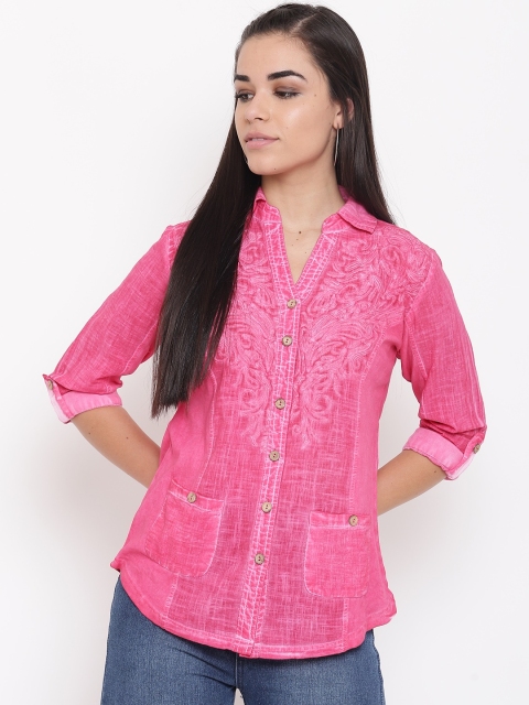 

Kurti's by Menka Women Pink Embroidered Casual Shirt