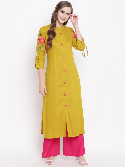 

Kurti's by Menka Women Green Solid Straight Kurta