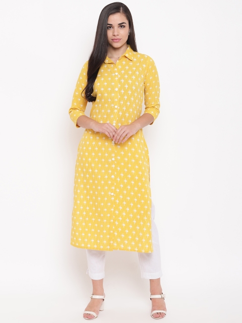 

Kurti's by Menka Women Yellow & White Printed Straight Kurta