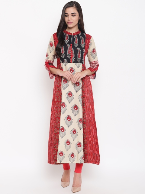 

Kurti's by Menka Women Maroon & Beige Printed A-Line Kurta