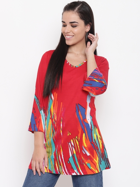 

Kurti's by Menka Women Red & Yellow Printed A-Line Top