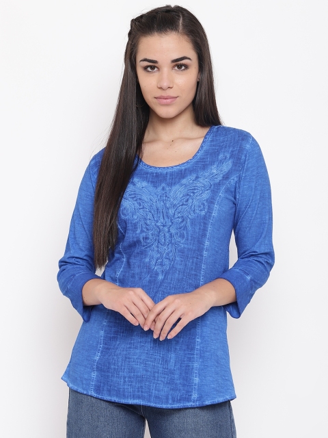 

Kurti's by Menka Women Blue Embroidered Top