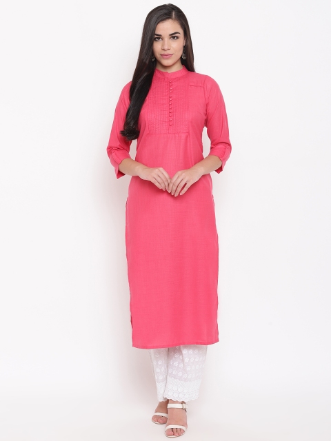 

Kurti's by Menka Women Pink Solid Straight Kurta