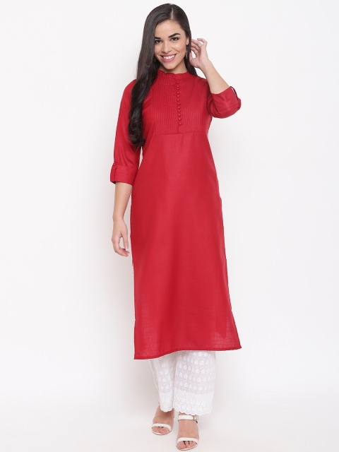 

Kurti's by Menka Women Maroon Solid Straight Kurta