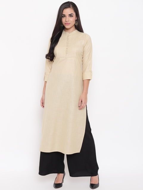 

Kurti's by Menka Women Beige Solid Straight Kurta