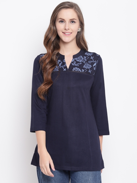

Kurti's by Menka Women Navy Solid Top, Navy blue