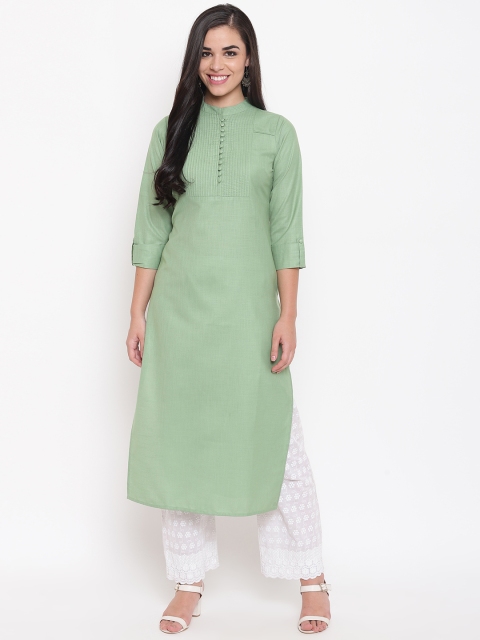 

Kurti's by Menka Women Green Solid Straight Kurta