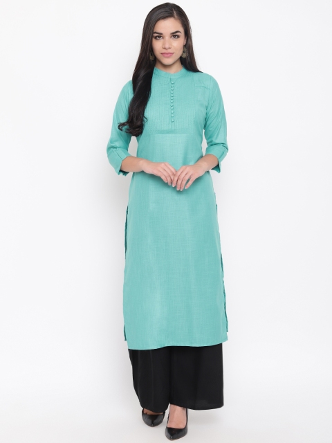 

Kurti's by Menka Women Turquoise Blue Solid Straight Kurta