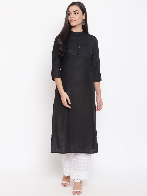 

Kurti's by Menka Women Black Solid Straight Kurta