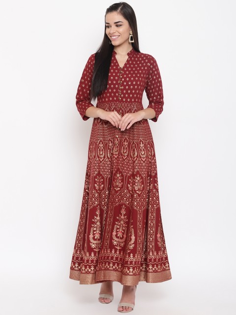 

Kurti's by Menka Women Maroon & Golden Printed Anarkali Kurta