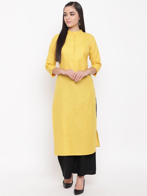 

Kurti's by Menka Women Mustard Yellow Solid Straight Kurta