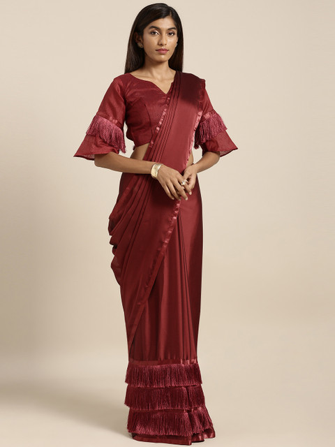 

Kvsfab Maroon Solid Poly Georgette Saree