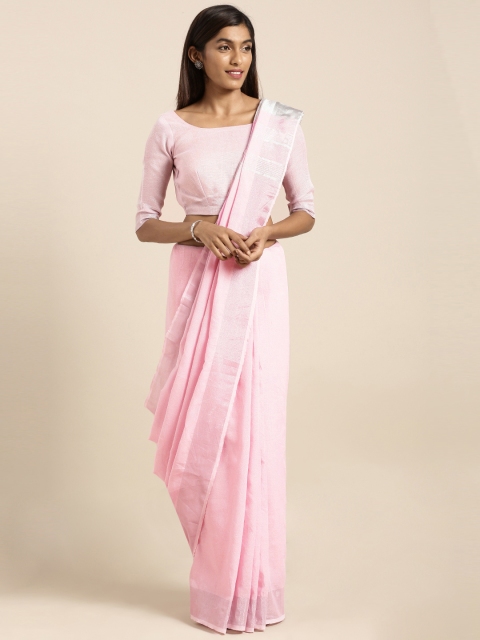 

Kvsfab Pink Woven Design Linen Blend Saree