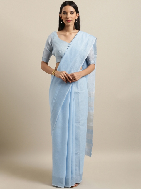 

Kvsfab Blue Woven Design Linen Blend Saree