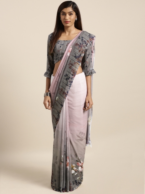 

Kvsfab Pink Printed Poly Georgette Saree