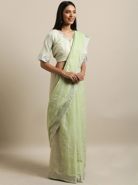 

Kvsfab Green Woven Design Linen Blend Saree