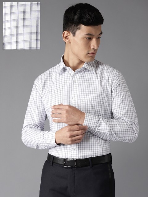 

DENNISON Men White & Blue Slim Fit Checked Formal Shirt