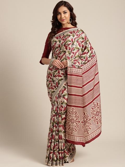 

Saree mall Beige & Maroon Pashmina Silk Printed Saree