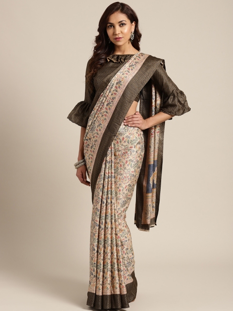 

Saree mall Beige & Blue Printed Saree