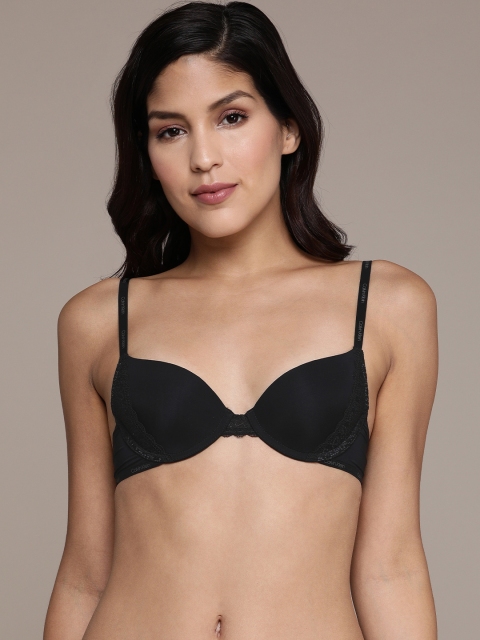 

Calvin Klein Underwear Black Solid Underwired T-shirt Bra With Lace Detail QF5147AD001-001