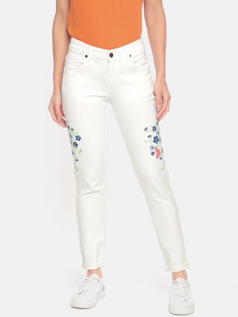 

HERE&NOW Women White Skinny Fit Mid-Rise Clean Look Stretchable Ankle Length Jeans