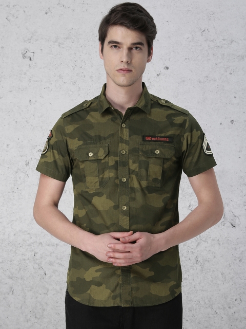

Ecko Unltd Men Olive Green Slim Fit Camouflage Printed Casual Shirt