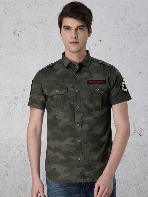 

Ecko Unltd Men Olive Green Slim Fit Printed Casual Shirt