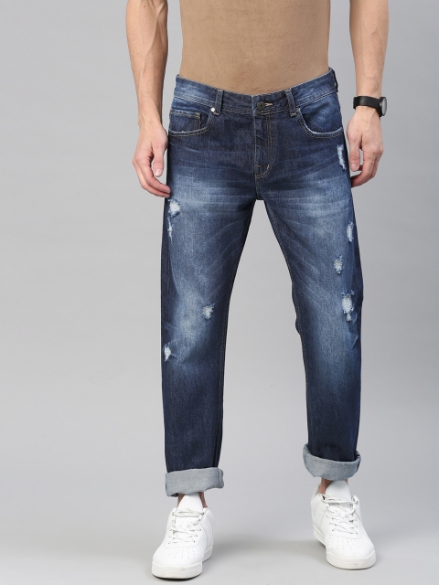 

American Crew Men Blue Straight Fit Mid-Rise Mildly Distressed Jeans