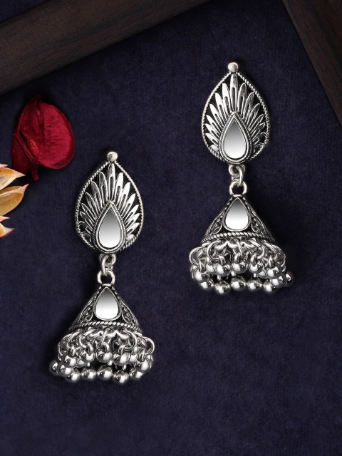 

Rubans Silver-Toned Handcrafted Dome Shaped Jhumkas