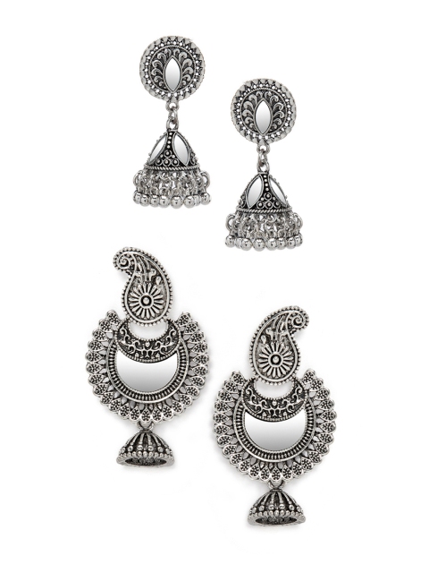 

Rubans Set of 2 Handcrafted Dome Shaped Jhumkas, Silver