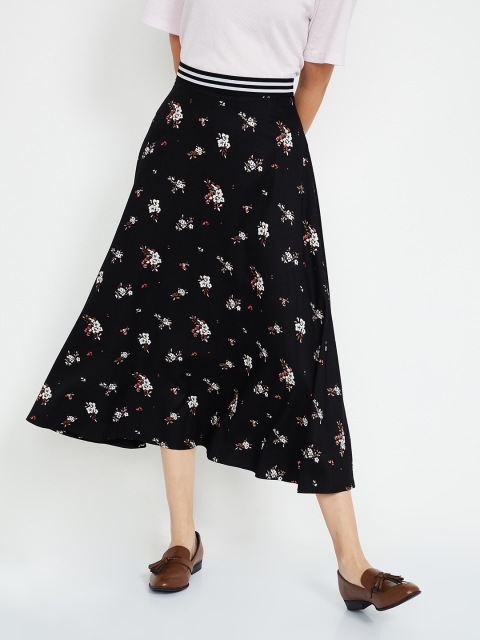 

Code By Lifestyle Women Black and White A-line Flared Floral Midi