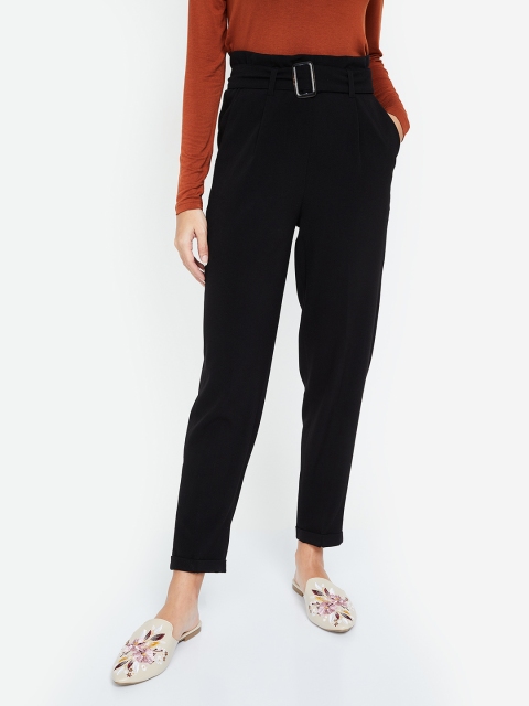 

CODE by Lifestyle Women Black Regular Fit Solid Peg Trousers