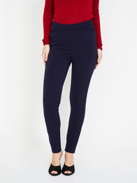 

CODE by Lifestyle Women Navy Blue Regular Fit Solid Regular Trousers