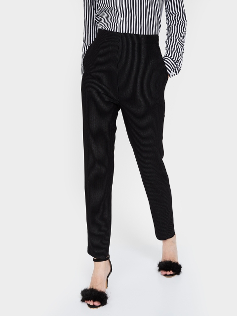 

CODE by Lifestyle Women Black Regular Fit Striped Regular Trousers