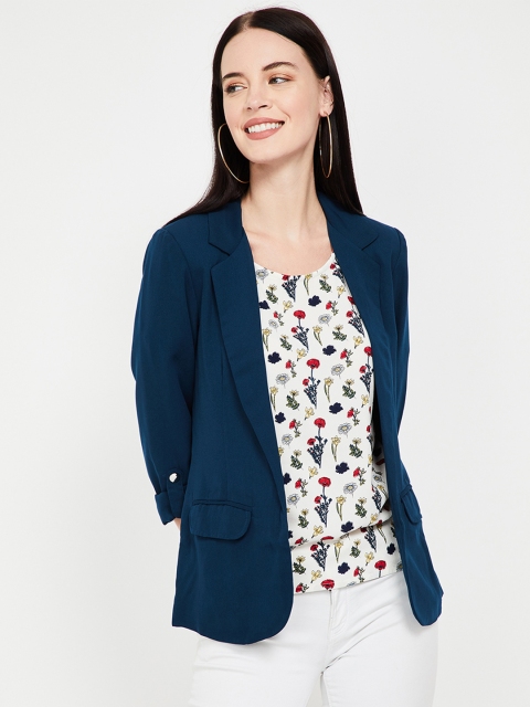 

CODE by Lifestyle Women Teal Blue Solid Tailored Fit Single-Breasted Blazer