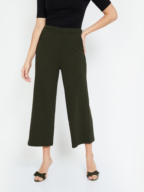 

CODE by Lifestyle Women Olive Green Regular Fit Solid Parallel Trousers