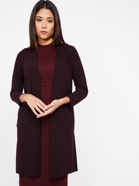 

CODE by Lifestyle Women Burgundy Solid Open Front Shrug