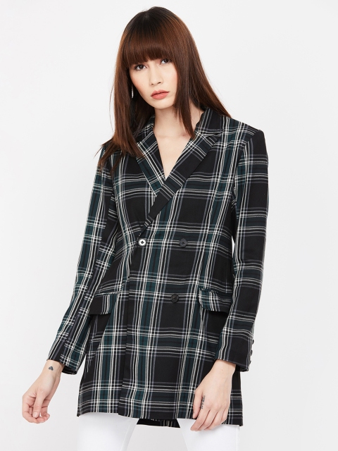 

CODE by Lifestyle Women Black & White Checked Trench Coat