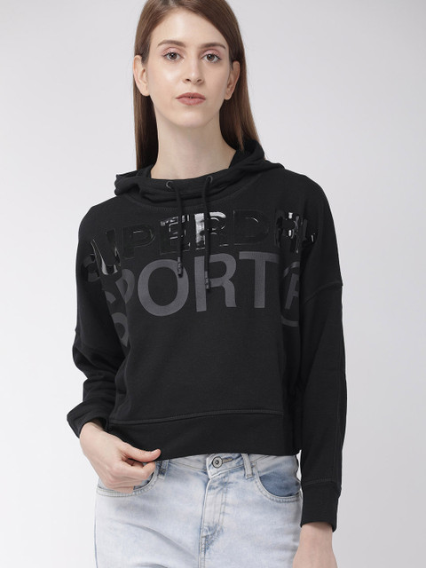 

Superdry Women Black Printed Hooded Cropped Sweatshirt
