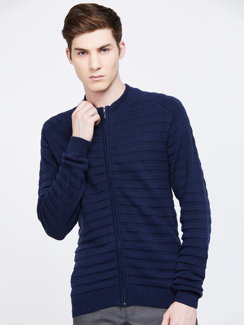 

CODE by Lifestyle Men Navy Blue Striped Cardigan Sweater
